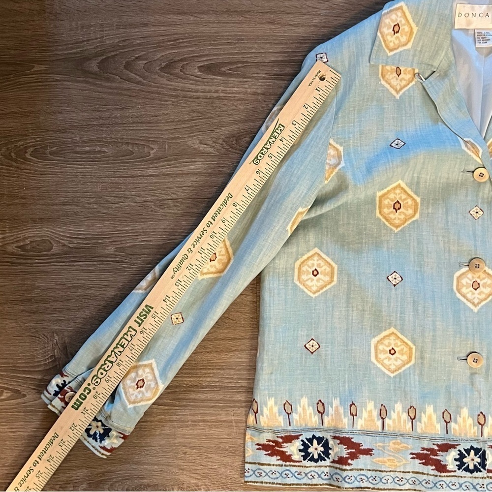 Doncaster 100% Linen Button Down Sports Blazer Jacket Women Size 12 Aqua Aztec - Picture 7 of 10